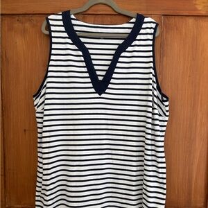Lands' End Navy and White Striped Sleeveless V-Neck Dress Cotton 3X